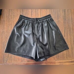 Good American Black Leather Shorts